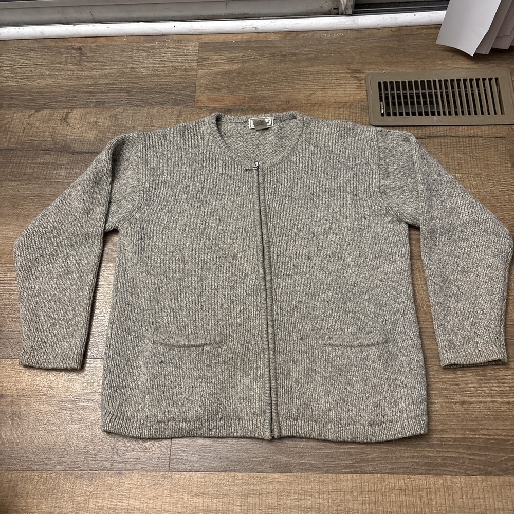 LL Bean Womens Medium Wool Full Zip Up Sweater Cardigan Vintage CV 67 Gray
